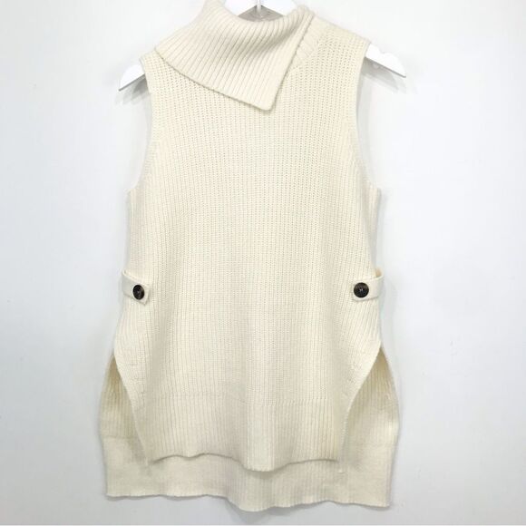 Anthropologie Cream Knit Turtleneck Pullover Side Button Sweater Vest - Picture 5 of 16